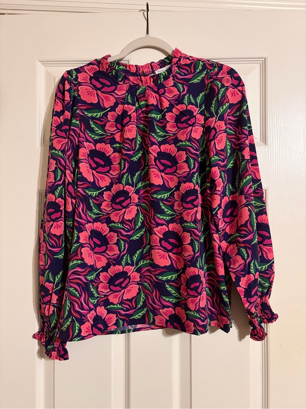 Bright Pink Floral Long-Sleeve Blouse